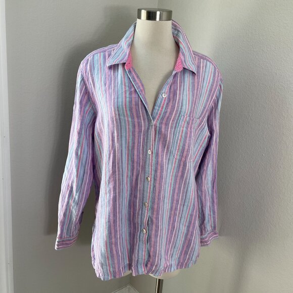Sigrid Olsen Womens XL Striped 100% Linen Shirt Long Sleeve Top - Picture 1 of 14